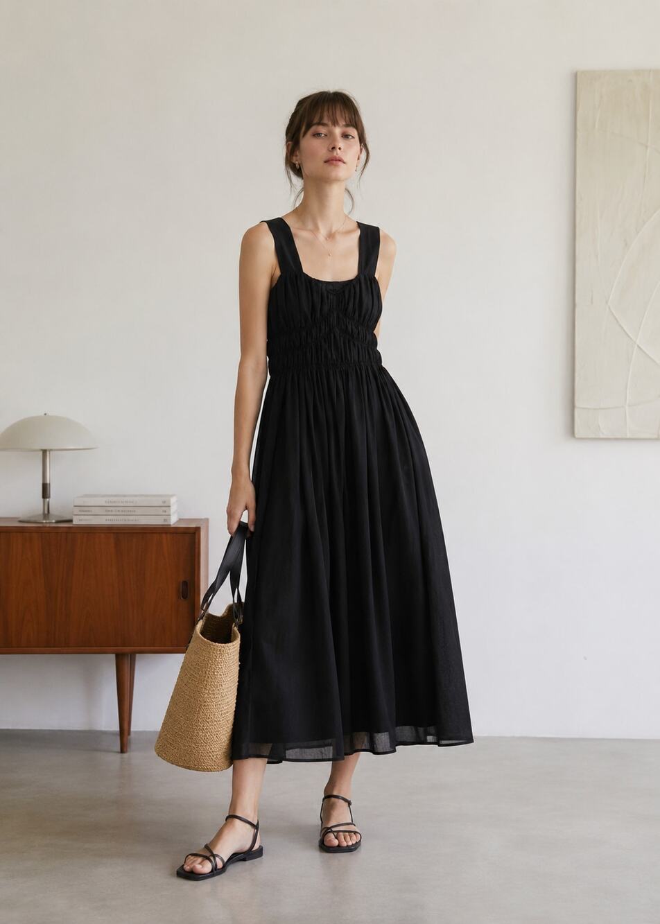Burberry Black Sleeveless Midi Dress with Wide Straps NEW 6